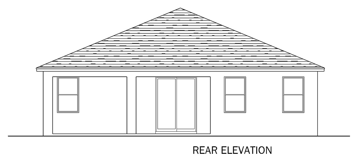 Colonial Traditional Rear Elevation of Plan 51744