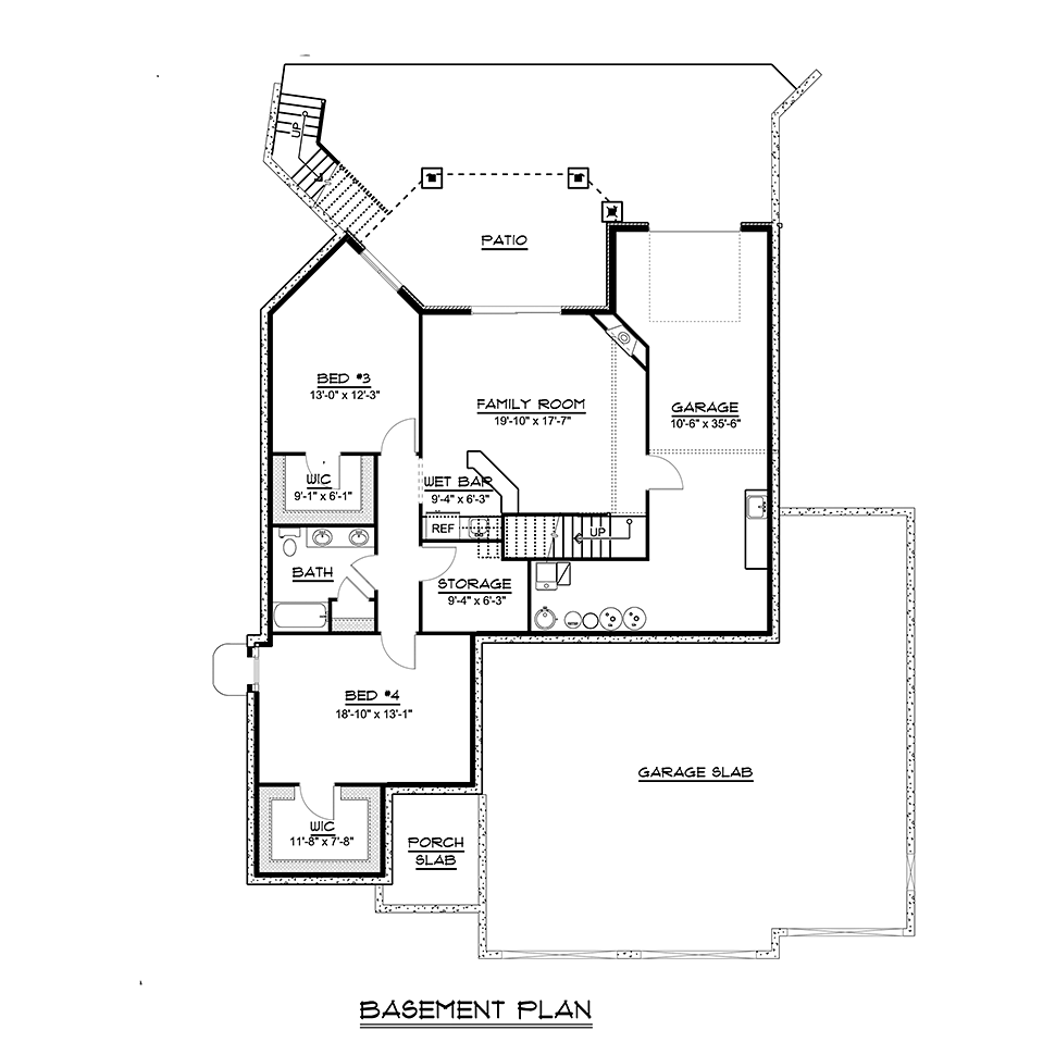 Craftsman Traditional Lower Level of Plan 51804