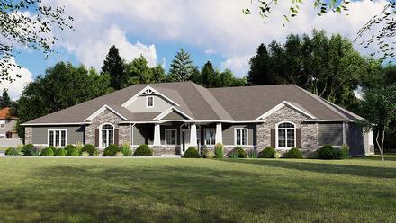 Bungalow Country Craftsman Ranch Traditional Elevation of Plan 51811