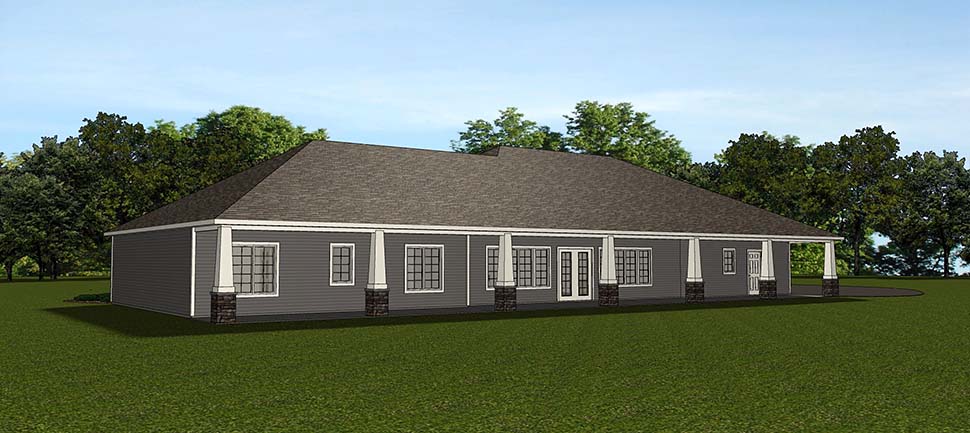 Bungalow Country Craftsman Ranch Traditional Rear Elevation of Plan 51811