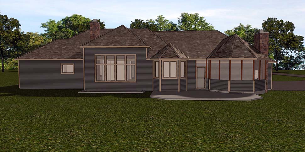 Country Craftsman Ranch Rear Elevation of Plan 51825