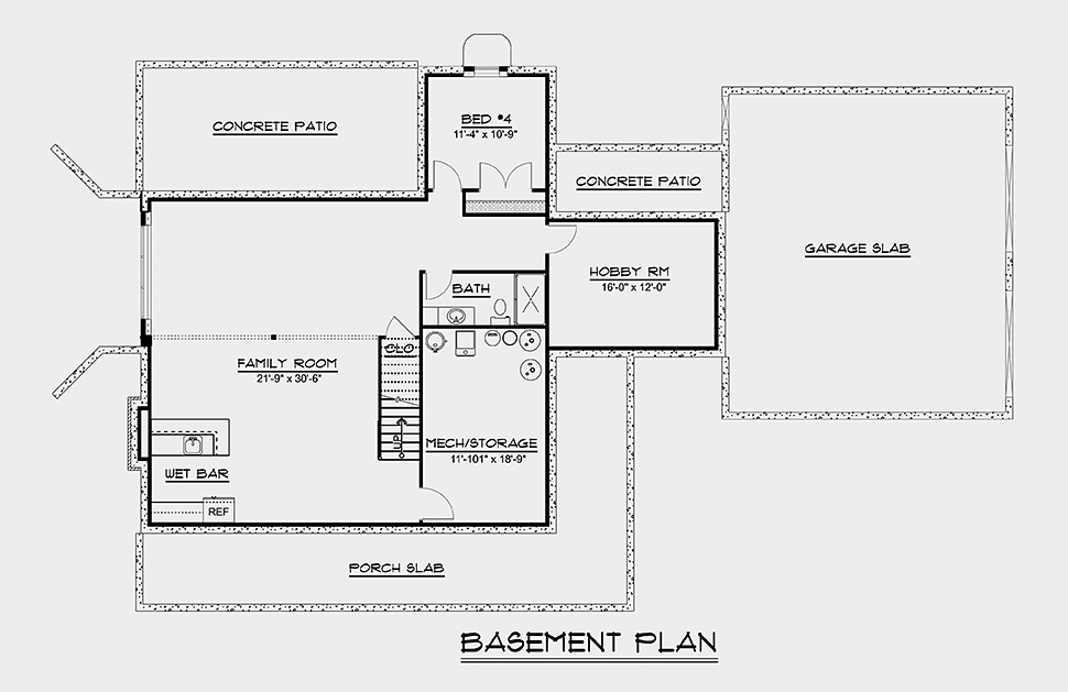 Country Farmhouse Southern Lower Level of Plan 51834