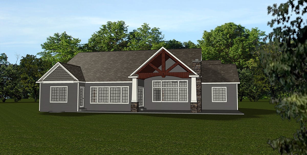 Country Craftsman Ranch Traditional Rear Elevation of Plan 51846