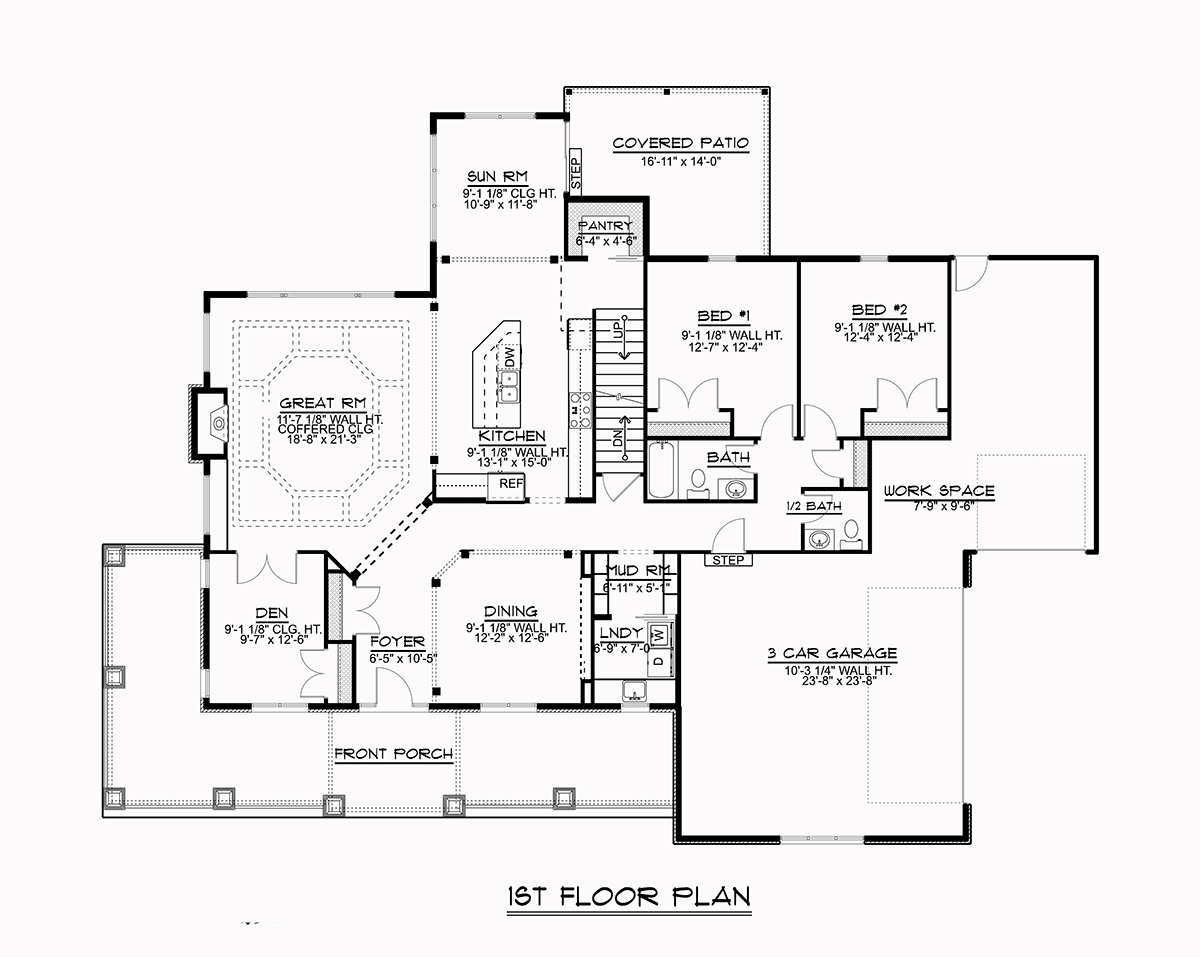 Country Craftsman Ranch Traditional Level One of Plan 51849