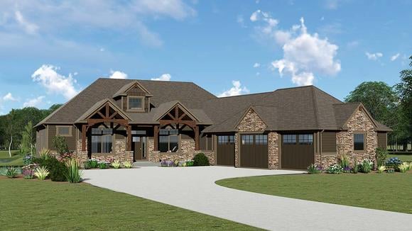 Country, Craftsman, Ranch House Plan 51854 with 4 Beds, 4 Baths, 3 Car Garage Elevation
