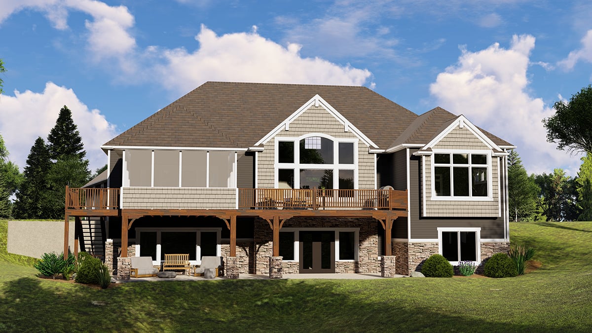 Country Craftsman Ranch Rear Elevation of Plan 51854