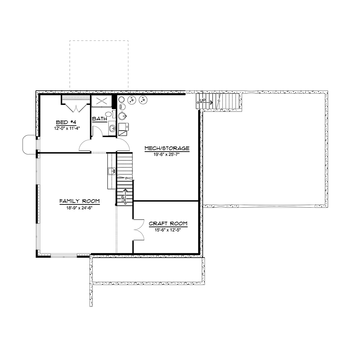 Cottage Country Craftsman Farmhouse Lower Level of Plan 51856