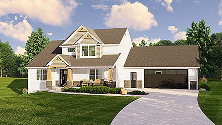 Cottage Country Craftsman Farmhouse Elevation of Plan 51856