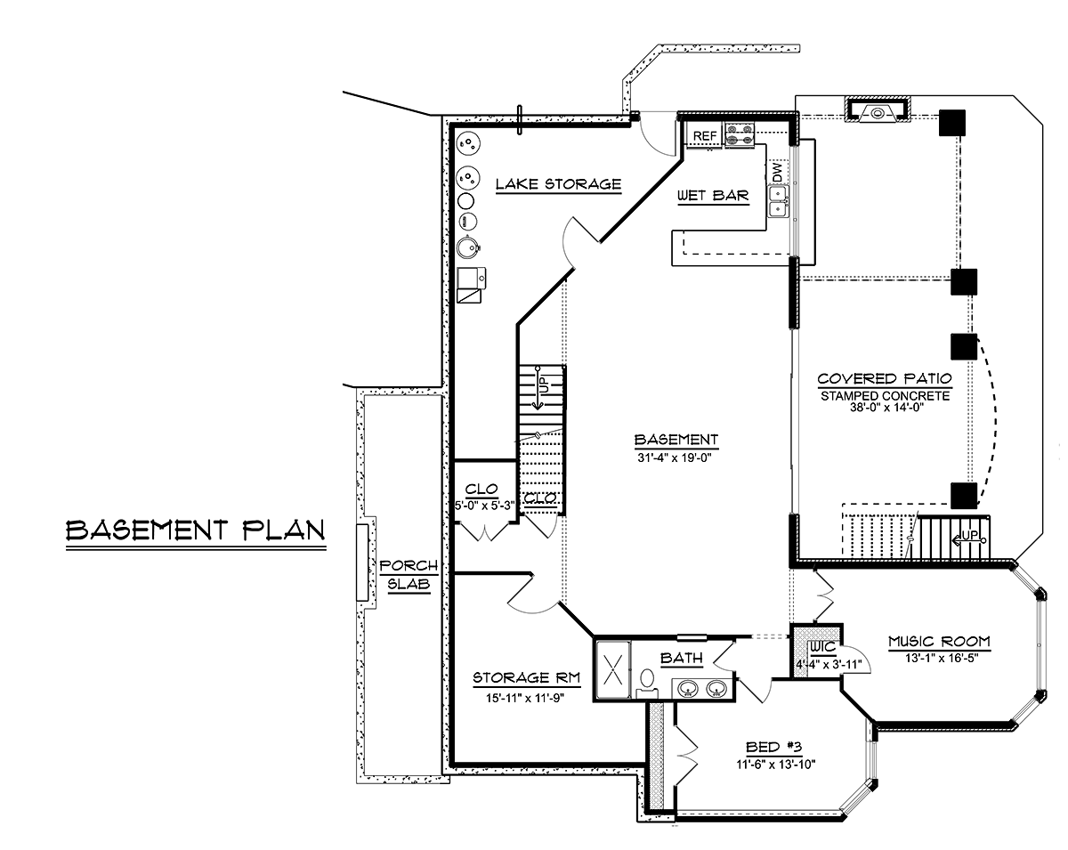 Bungalow Coastal Country Craftsman Lower Level of Plan 51864