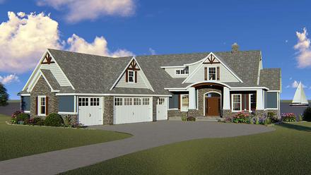 Bungalow Coastal Country Craftsman Elevation of Plan 51864