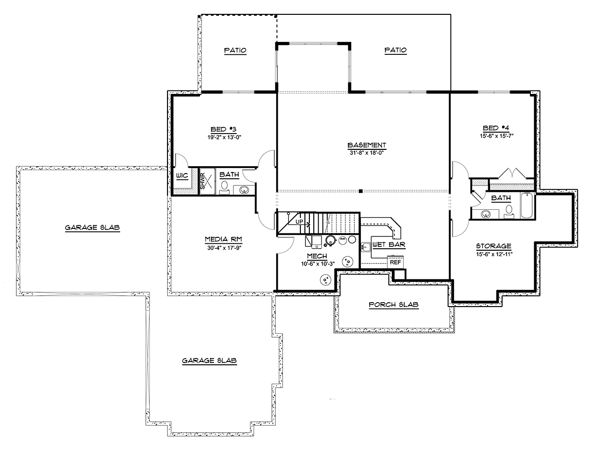 Country Ranch Traditional Lower Level of Plan 51874