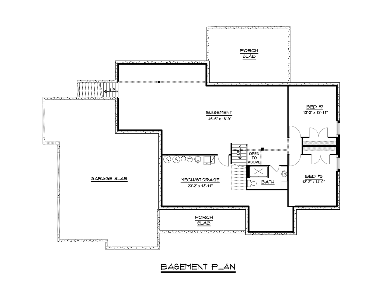 Country Craftsman Traditional Lower Level of Plan 51882