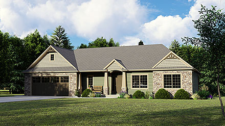 Bungalow Country Craftsman Ranch Traditional Elevation of Plan 51891