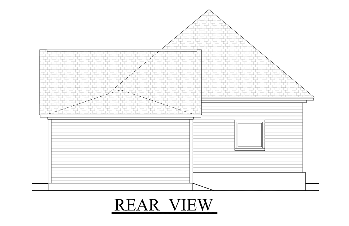 Country, Craftsman, Southern, Traditional Plan with 1900 Sq. Ft., 3 Bedrooms, 2 Bathrooms, 2 Car Garage Rear Elevation