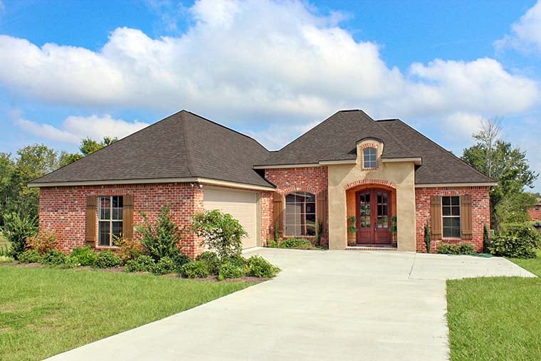 Acadian, Country, European, French Country Plan with 1952 Sq. Ft., 3 Bedrooms, 2 Bathrooms, 2 Car Garage Elevation