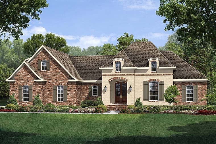 Country, European, French Country Plan with 1953 Sq. Ft., 3 Bedrooms, 2 Bathrooms, 2 Car Garage Elevation