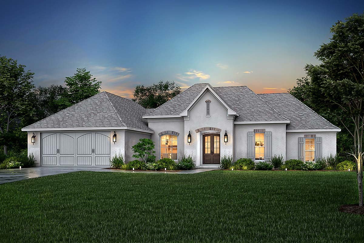 Country, European, French Country Plan with 2000 Sq. Ft., 4 Bedrooms, 2 Bathrooms, 2 Car Garage Elevation