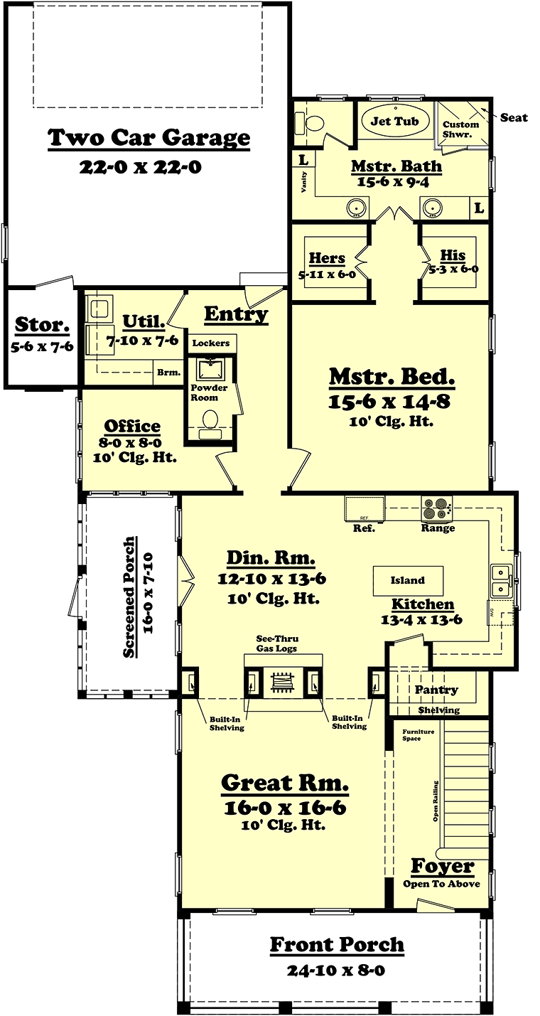 Cottage Country Southern Traditional Level One of Plan 51934