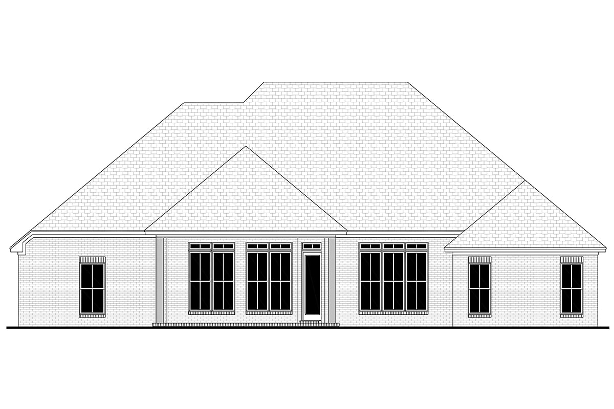 European, French Country Plan with 2380 Sq. Ft., 4 Bedrooms, 3 Bathrooms, 2 Car Garage Rear Elevation