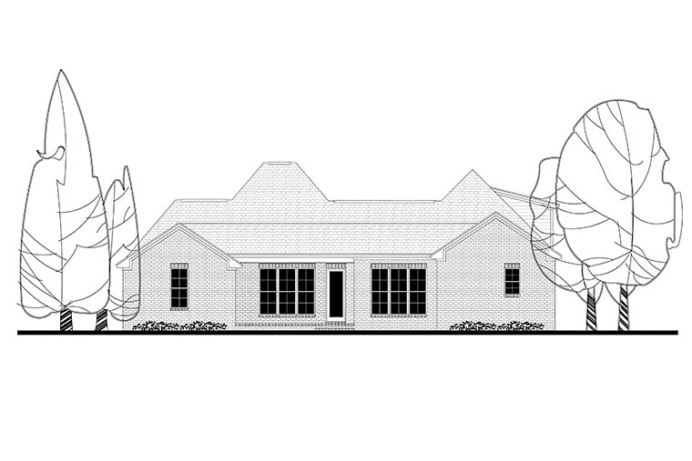 European, French Country Plan with 2459 Sq. Ft., 4 Bedrooms, 3 Bathrooms, 2 Car Garage Rear Elevation