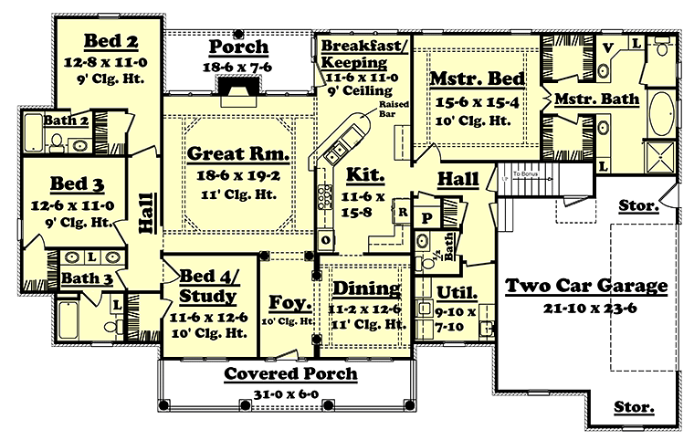 Country Ranch Traditional Level One of Plan 51953