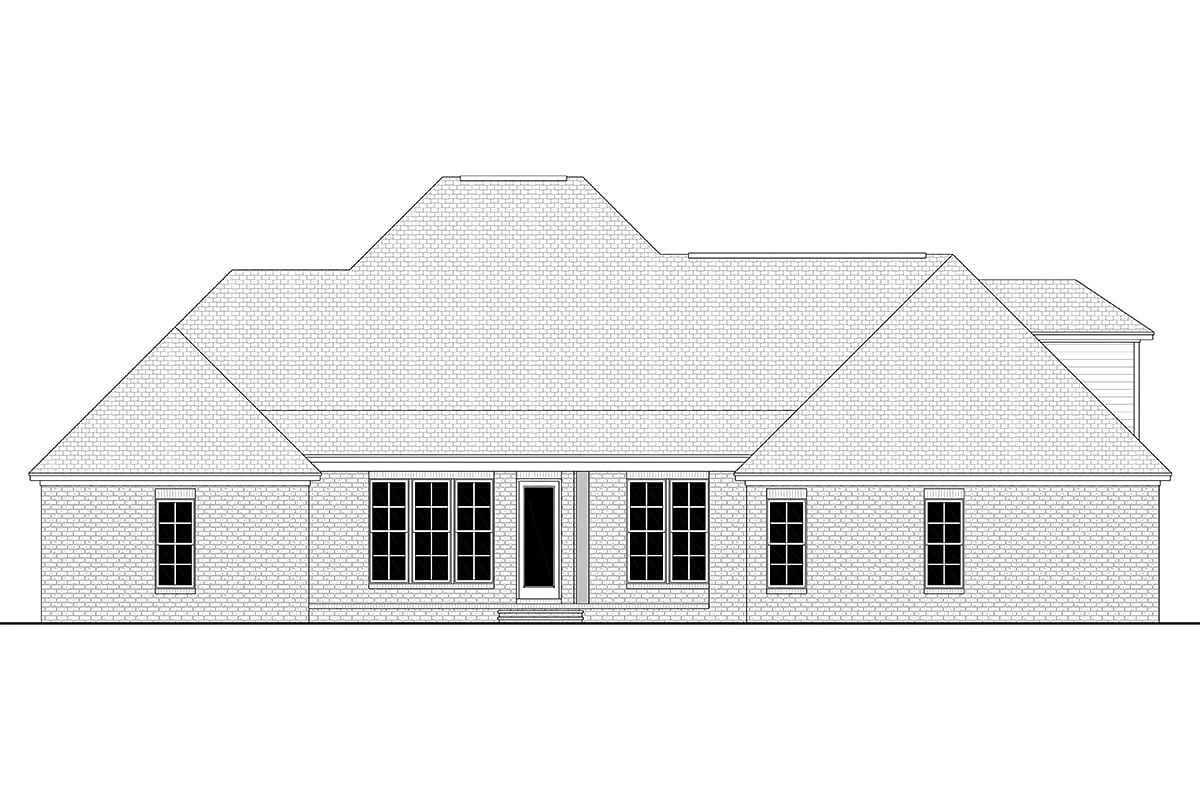 Country, European, French Country Plan with 2506 Sq. Ft., 4 Bedrooms, 3 Bathrooms, 2 Car Garage Rear Elevation