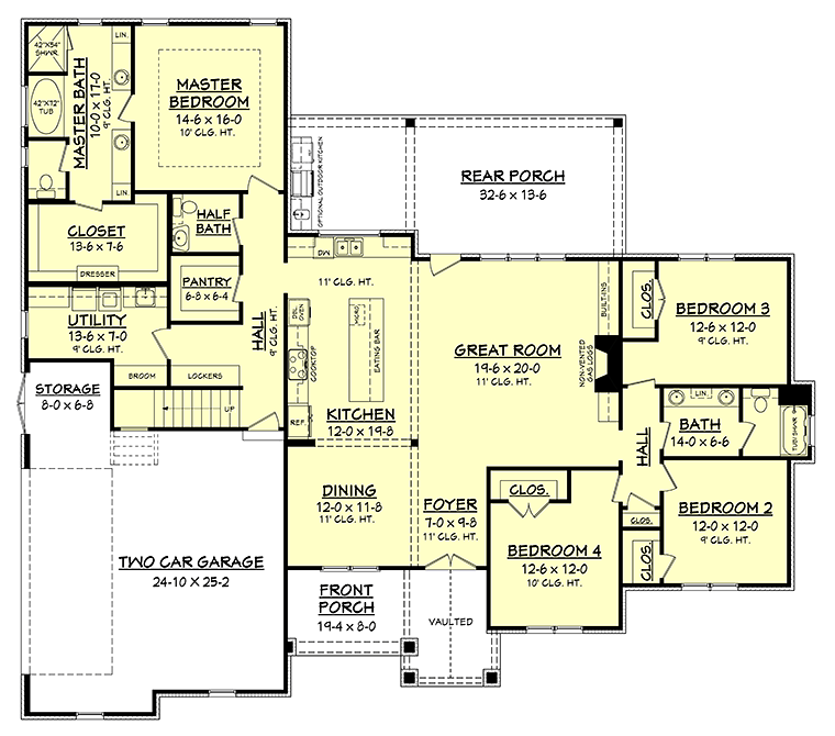 Country Craftsman Farmhouse Southern Traditional Level One of Plan 51968