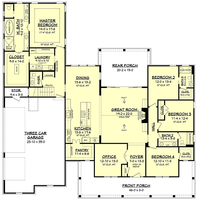 Country Farmhouse Southern Level One of Plan 51974