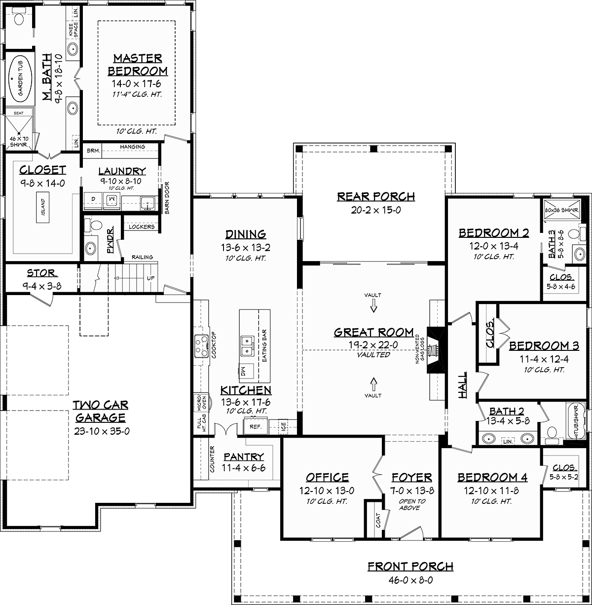 Country Farmhouse Southern Alternate Level One of Plan 51974