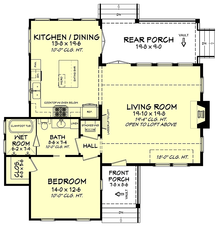 Cabin, Country, Farmhouse, Southern House Plan 51976 with 1 Beds, 1 Baths Level One