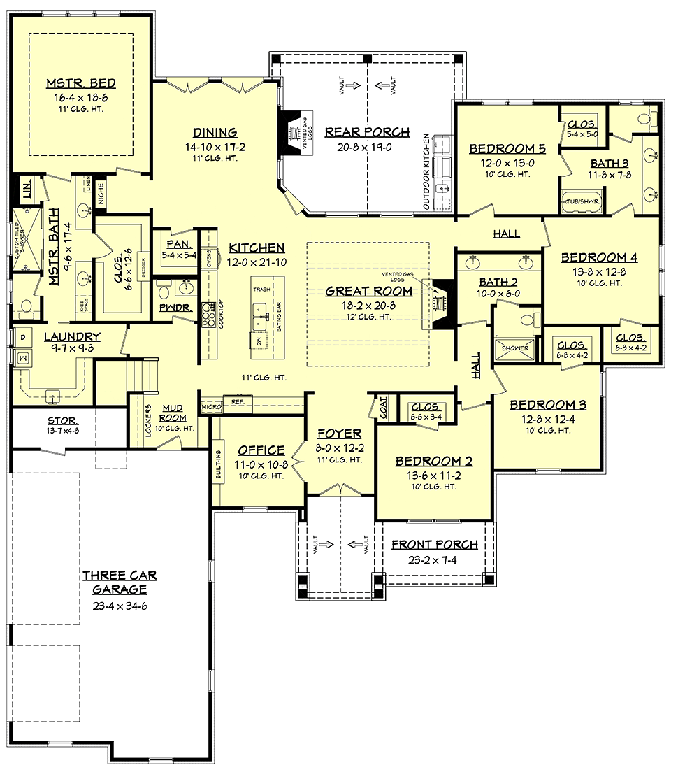 Cottage Craftsman Southern Level One of Plan 51978