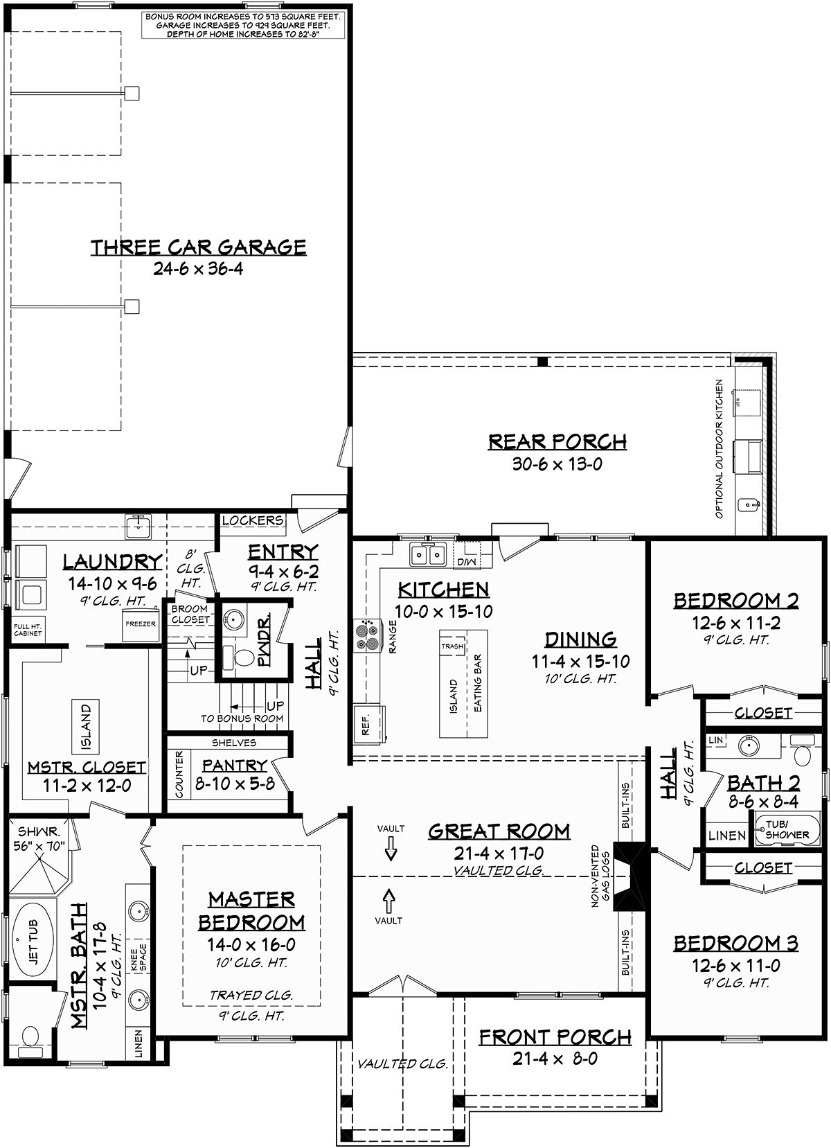 Country Farmhouse New American Style Southern Alternate Level One of Plan 51984