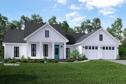 Country Craftsman Farmhouse Southern Elevation of Plan 51985