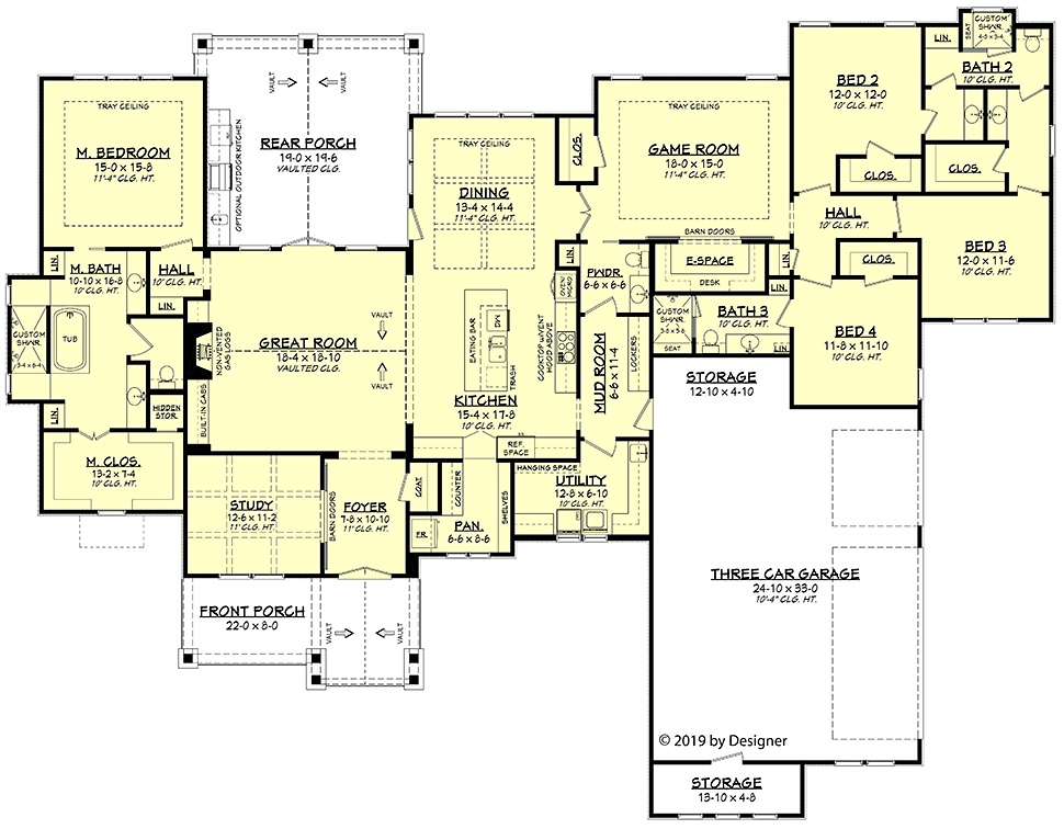 House Plan 51987 Ranch Style With 3366 Sq Ft 4 Bed 3 Bath 1 Half Bath