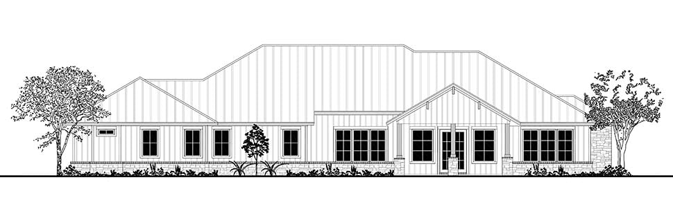 Country, Craftsman, Ranch House Plan 51987 with 4 Beds, 4 Baths, 3 Car Garage Rear Elevation