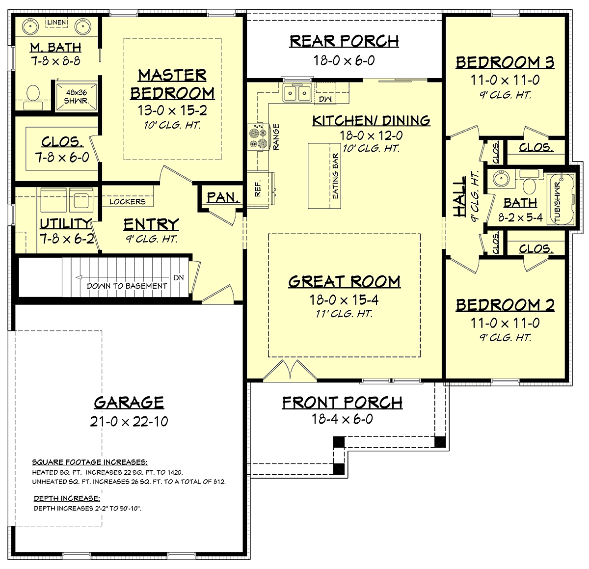 Country, Farmhouse, Southern, Traditional House Plan 51997 with 3 Beds, 2 Baths, 2 Car Garage Alternate Level One