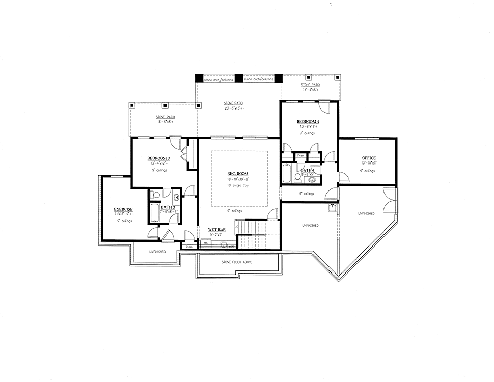 Cottage Craftsman New American Style Lower Level of Plan 52026