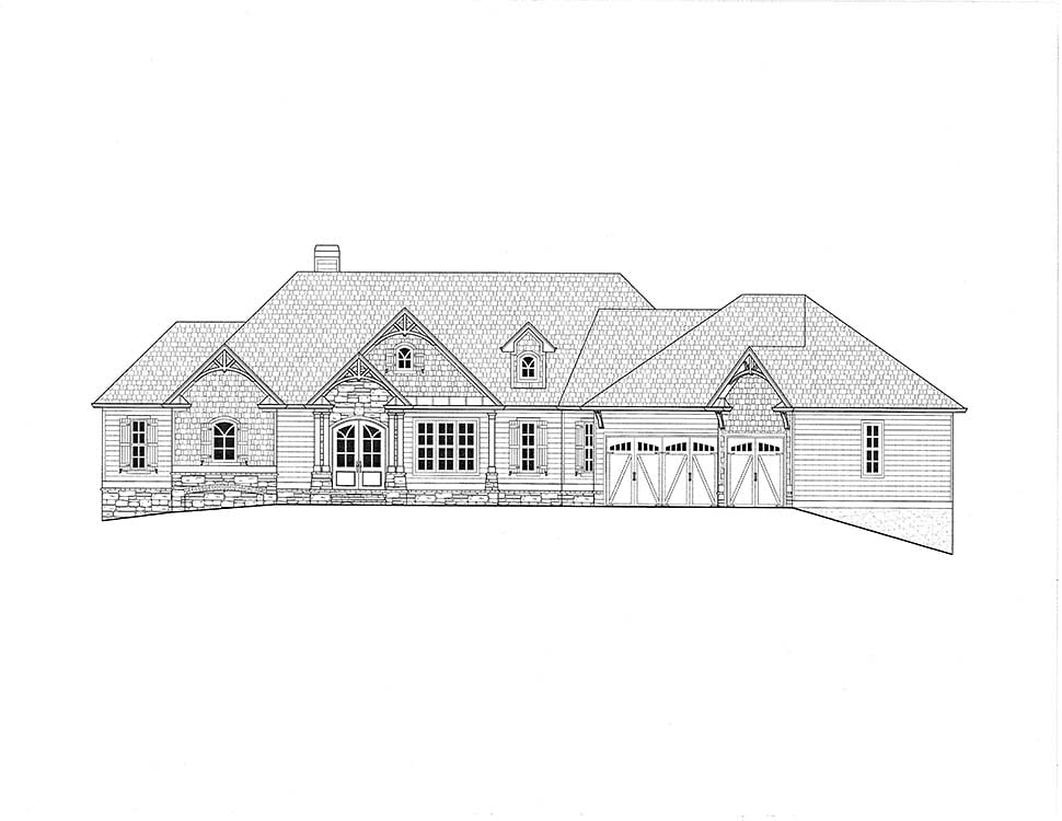 Cottage, Craftsman, New American Style Plan with 3869 Sq. Ft., 4 Bedrooms, 4 Bathrooms, 3 Car Garage Picture 2