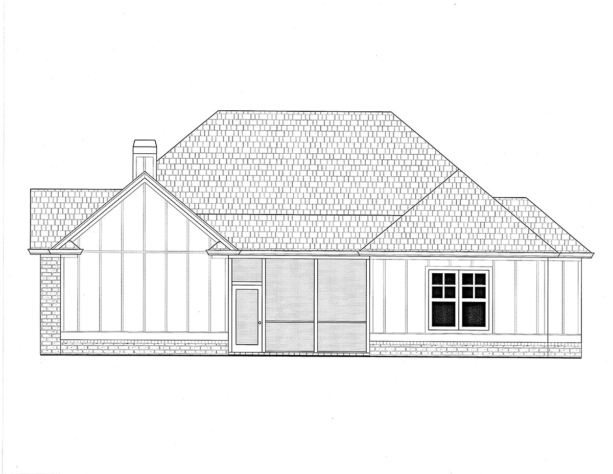 Country, Craftsman, Farmhouse Plan with 2136 Sq. Ft., 3 Bedrooms, 3 Bathrooms, 2 Car Garage Rear Elevation