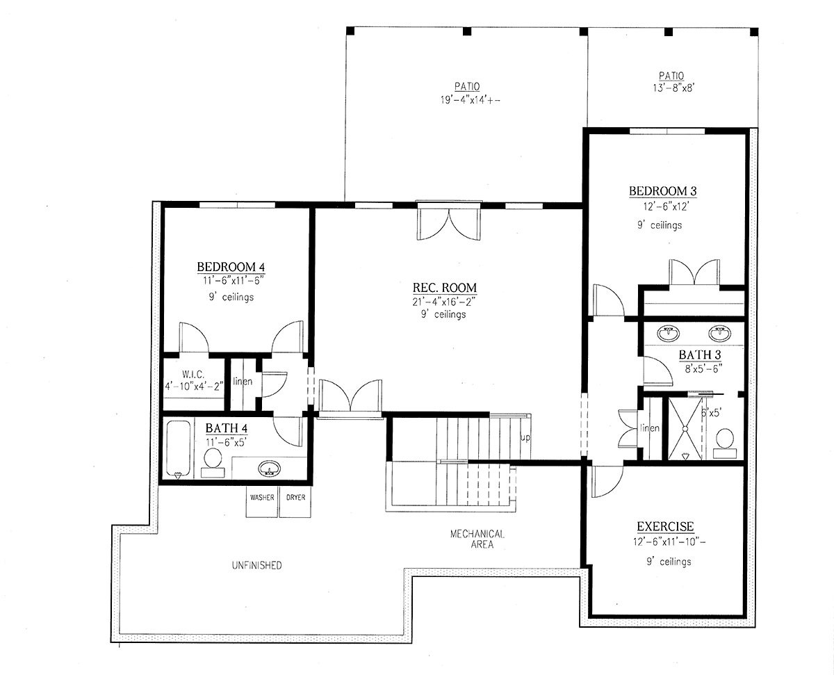 Craftsman Farmhouse One-Story Lower Level of Plan 52028