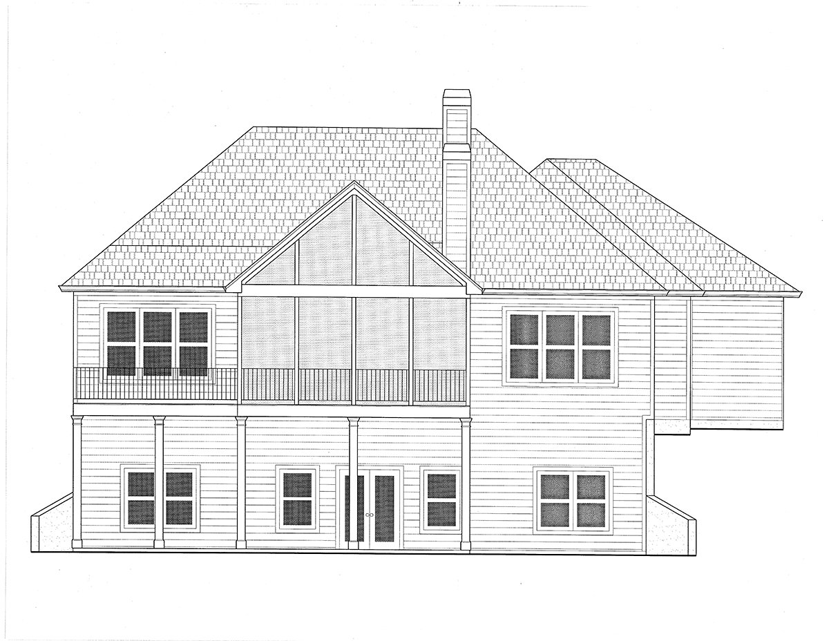 Craftsman, Farmhouse, One-Story Plan with 2944 Sq. Ft., 4 Bedrooms, 4 Bathrooms, 2 Car Garage Rear Elevation