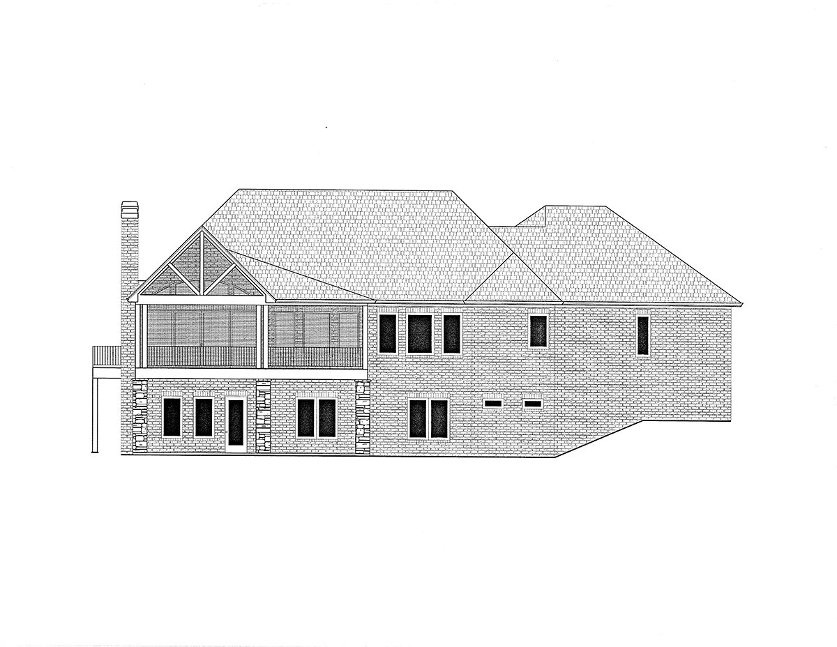 Craftsman, Traditional Plan with 3122 Sq. Ft., 3 Bedrooms, 4 Bathrooms, 4 Car Garage Rear Elevation