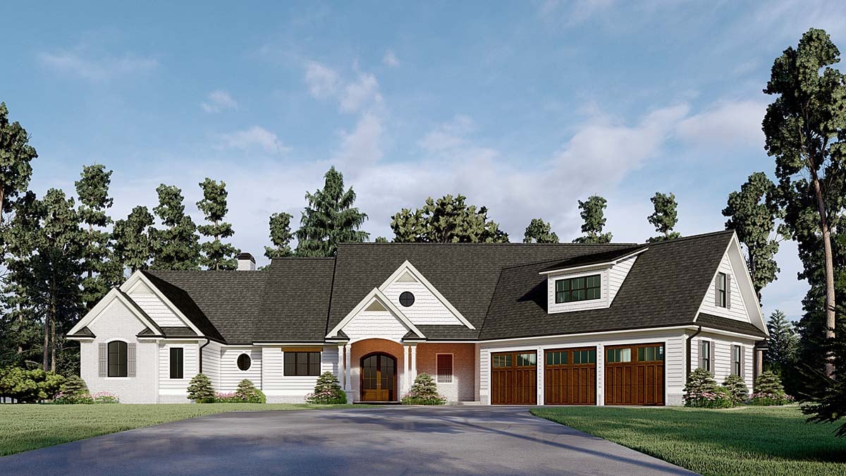 Craftsman, Farmhouse Plan with 3075 Sq. Ft., 4 Bedrooms, 4 Bathrooms, 5 Car Garage Elevation