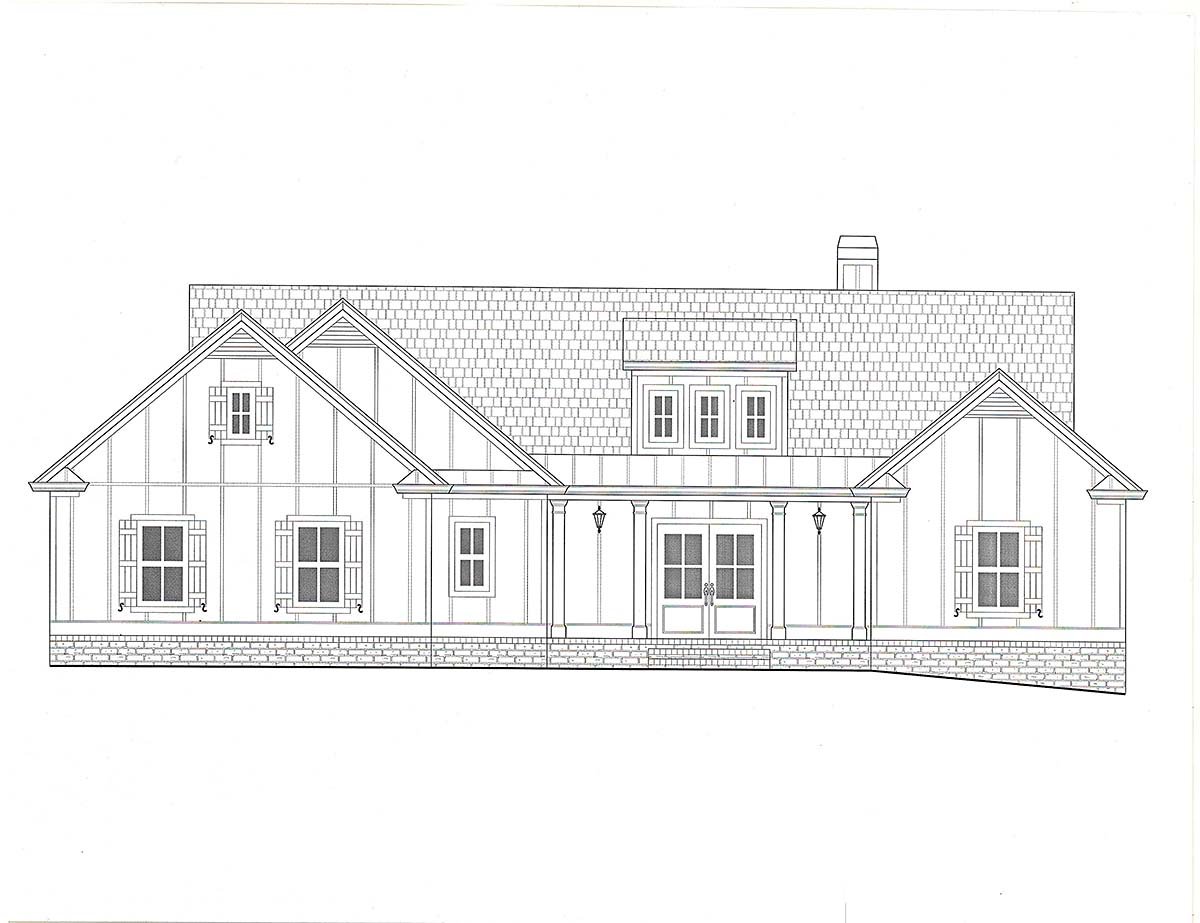 Craftsman, Farmhouse Plan with 3059 Sq. Ft., 4 Bedrooms, 4 Bathrooms, 3 Car Garage Picture 2