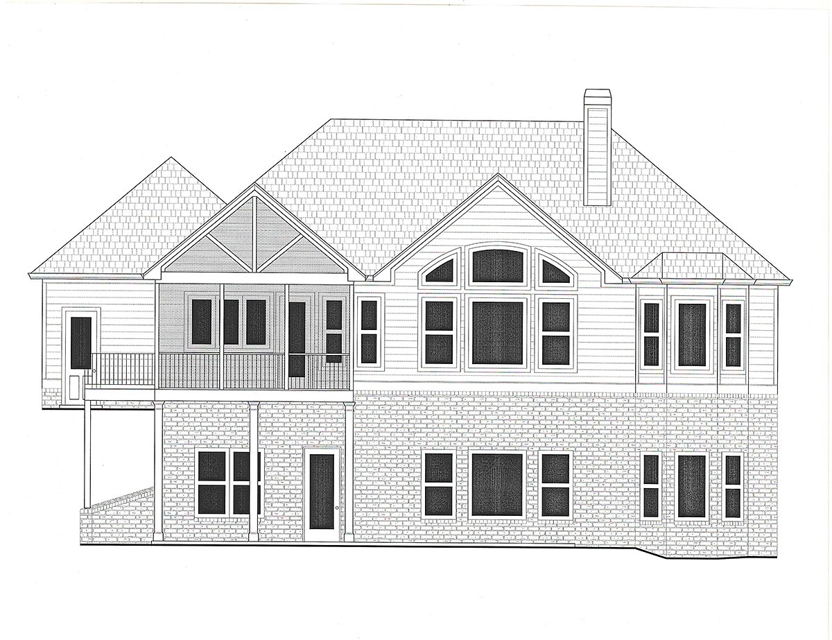 Craftsman Traditional Rear Elevation of Plan 52037