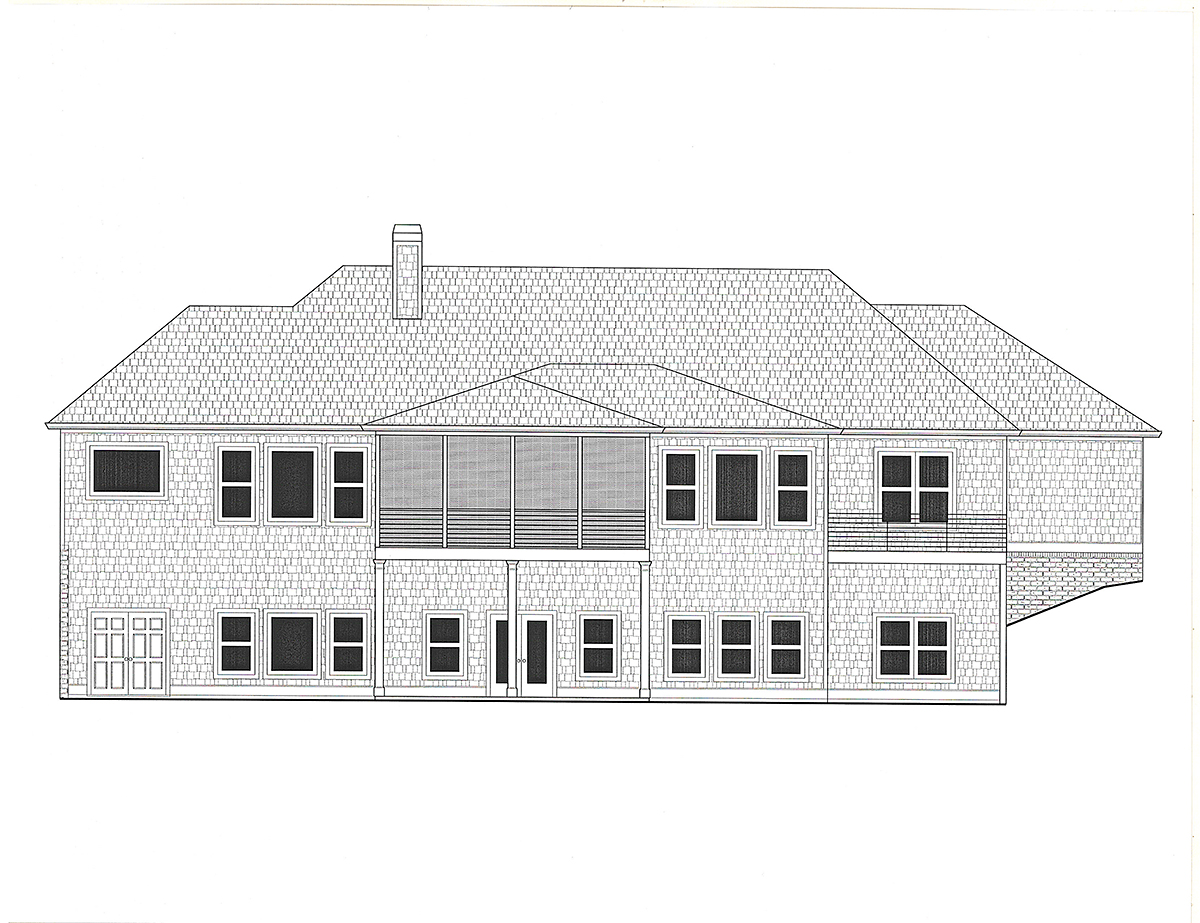 Craftsman, Traditional Plan with 3832 Sq. Ft., 4 Bedrooms, 4 Bathrooms, 3 Car Garage Rear Elevation