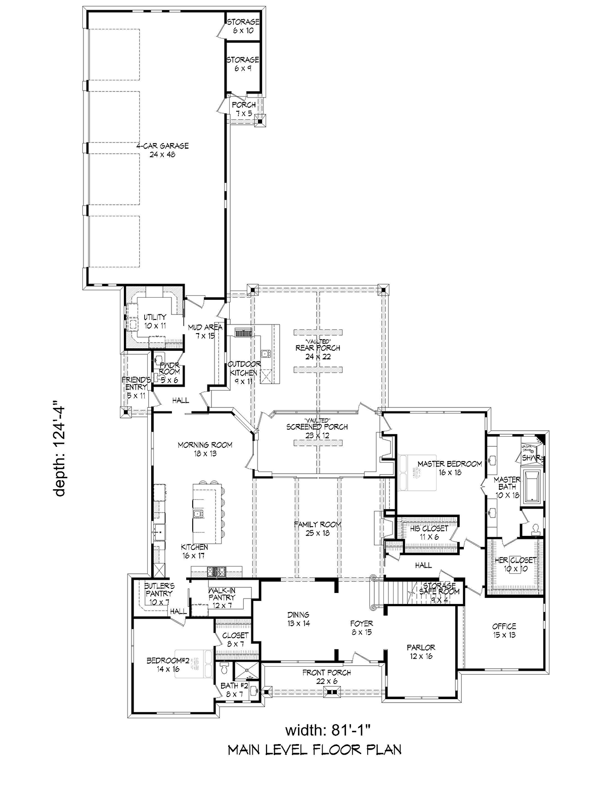 Country Farmhouse Traditional Level One of Plan 52111