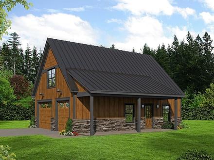 Bungalow, Country, Craftsman, Traditional 2 Car Garage Apartment Plan 52113