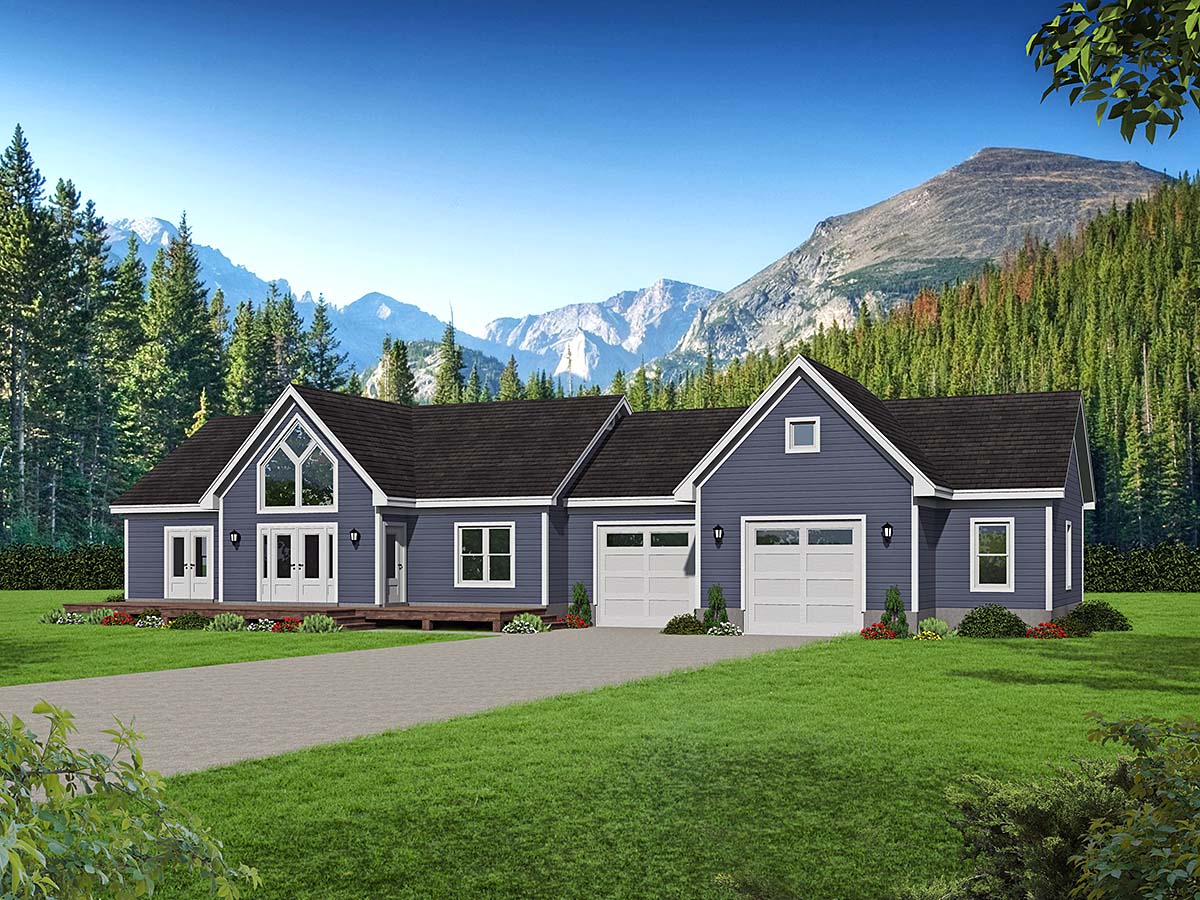 Traditional Plan with 1365 Sq. Ft., 2 Bedrooms, 2 Bathrooms, 2 Car Garage Elevation