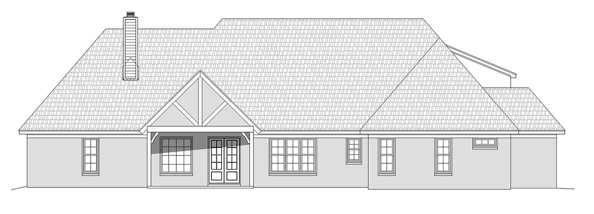 European French Country Ranch Rear Elevation of Plan 52121